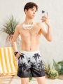 SHEIN Teen Boy's Casual Gradient Coconut Tree Printed Beach Swimming Shorts
