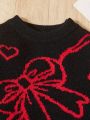 Little Girls' Sweater With Bow & Heart Pattern