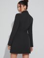 Luxe Lapel Collar Flap Detail PU Leather Blazer Dress