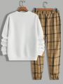 Manfinity Men's Bear Printed Knitted Long Sleeve Sweatshirt And Plaid Pants Suit