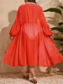 SHEIN Swim Vcay Plus Size Solid Color Lantern Sleeve Waist Cinching Kimono Dress