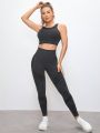 Yoga Trendy Women'S Seamless Vest And Leggings Sportswear Set