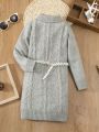 SHEIN Kids QTFun Toddler Girls' Cable Knitted High Neck Sweater Dress For Fall And Winter