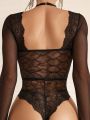 SHEIN Women's Sexy Lingerie Bodysuit With Sleeves, Can Be Worn Outside