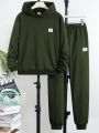 Teenage Boys' Hooded Sweatshirt And Sweatpants Set With Embroidered Patch