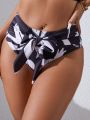 SHEIN Swim Chicsea Women's Black & White Butterfly Knot Bikini Bottoms