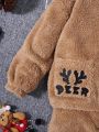 SHEIN Young Boy Cartoon Embroidery 3D Ear Design Fluffy Hoodie & Pants