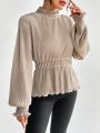 SHEIN Privé Lantern Sleeve Top Adorned With Ruffled Hem