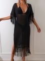 SHEIN Swim Chicsea 1pc Fringe Decoration Cover Up Dress