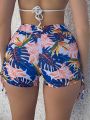 SHEIN Swim Vcay Tropical Print Side Drawstring Short Pant Swimsuit Bottom