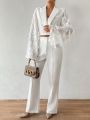 SHEIN BAE Solid Color Splicing Fringed Flare Sleeve Suit