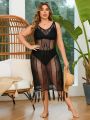 SHEIN Swim BohoFeel Plus Size Hollow Out Tassel Hem Cover Up