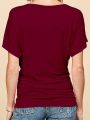 SHEIN Essnce Plus Size Women's Solid Color Batwing Sleeve T-Shirt