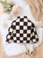 Baby Girl Checkerboard Pattern Teddy Jacket Without Tee