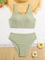 Teen Girls' Ribbed Sleeveless Swimsuit Set