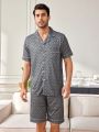 Men'S Zigzag Striped Design Color Block Short Sleeve Shirt And Shorts Homewear Set