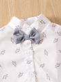 Baby Dinosaur Print Bow Front Shirt Bodysuit & Pinafore Shorts