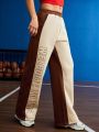 SHEIN Street Sport Women's Elastic Waist Sport Pants With Color Block And Letter Pattern Design