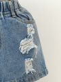 Little Girls' Washed & Distressed A-line Denim Skirt With Star Decor