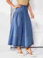 SHEIN LUNE Ladies' Long Umbrella-Shaped Denim Skirt