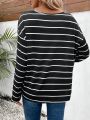 Long Sleeve Drop Shoulder Stripe T-shirt