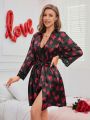 Women'S Heart Print Lace Trimmed Pajama Set