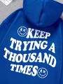 Teen Boys' Casual Cartoon Slogan Print Long Sleeve Hoodie, Suitable For Autumn And Winter