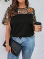 SHEIN LUNE Plus Size Embroidered Mesh Patchwork T-Shirt