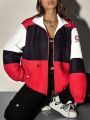 SHEIN Coolane Red And White Contrast Color Women's Jacket