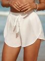 SHEIN Swim Basics Ladies' Solid Color Beach Cover-Up Shorts