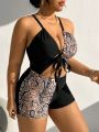 SHEIN Swim BAE Plus Size Women'S One-Piece Swimsuit With Snake Print Patchwork