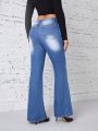 SHEIN Privé Washed Bootcut Denim Trousers