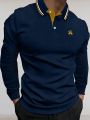 Manfinity Homme Men Plus Horse Embroidery Striped Trim Polo Shirt