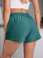 Eyelet Cut Out Solid Sports Shorts