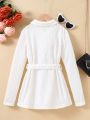 SHEIN Kids FANZEY Texture Blouse With Belt