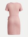 SHEIN Kids EVRYDAY Tween Girls' Knitted Solid Color Fitted Casual Dress With Round Neck For Spring & Summer