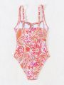 SHEIN Swim Vcay Full Printed One-Piece Swimsuit With Spaghetti Straps