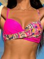 SHEIN Swim BohoFeel Ladies' Triangle Bikini Top With Paisley Print And Cross Front