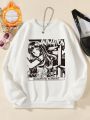 Teen Girl Japanese Letter & Figure Graphic Thermal Pullover