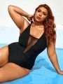 SHEIN Swim BAE Women's Textured Plus Size One Piece Swimsuit In Black