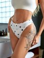 Heart Print Lettuce Trim Thong