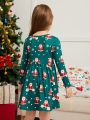 SHEIN Kids EVRYDAY Young Girl 1pc Christmas Print A-line Dress