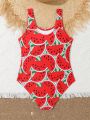 Tween Girl Watermelon Print One Piece Swimsuit