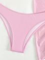 SHEIN Swim Y2GLAM Pink Sexy Swimsuit Set, 3pcs