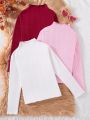 Girls' Ribbed Solid Color Long Sleeve T-shirt 3-piece Set