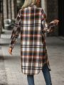 Plaid Print Drop Shoulder Coat