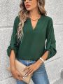 SHEIN LUNE Notched Neck Shirt With Rolled Cuff