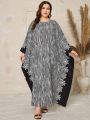 SHEIN Najma Plus Size Striped, Floral & Color Block Batwing Sleeve Dress