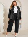 SHEIN LUNE Plus Ripped Straight Leg Jeans