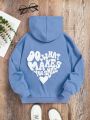 SHEIN Tween Girl Heart & Slogan Graphic Hoodie